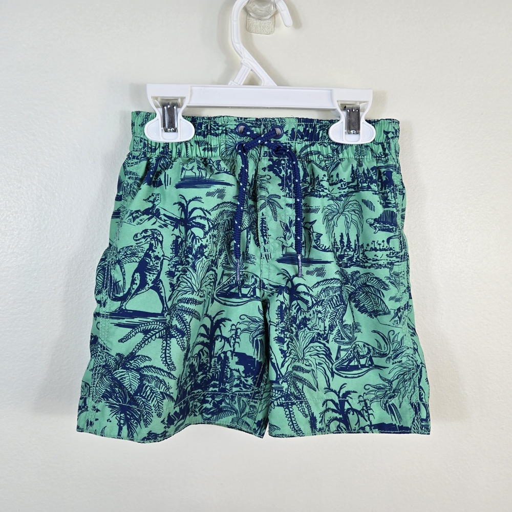 Baby Gap Boys Teal Blue Dinosaur Tropical Drawstring Swim Beach Trunks 2T Pool